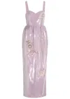 Huishan Zhang Esmeralda Floral-appliquéd Sequin Midi Dress In Multi