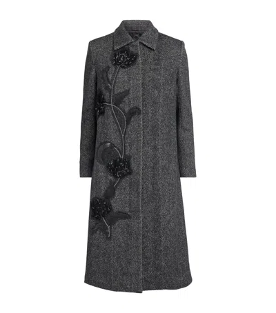 Huishan Zhang Floral Appliqué Giana Coat In Gray