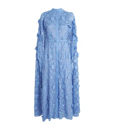 Huishan Zhang Floral Cape Loretta Midi Dress In Blue