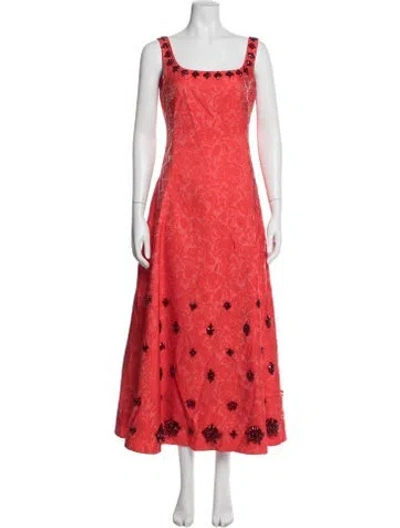 Pre-owned Huishan Zhang Floral Print Long Dress W/ Tags In Orange