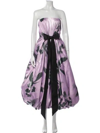 Pre-owned Huishan Zhang Floral Print Midi Length Dress In Metallic/purple