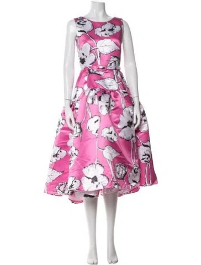 Pre-owned Huishan Zhang Floral Print Midi Length Dress In Pink