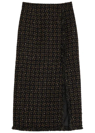 Huishan Zhang Gia Metallic Tweed Midi Skirt In Black