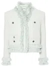 Huishan Zhang Green Fringed Tweed Jacket In Blue