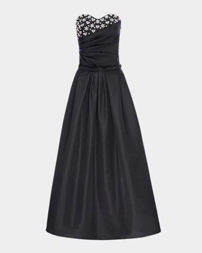Huishan Zhang Gwyneth Crystal Draped Strapless Fit-and-flare Gown In Black
