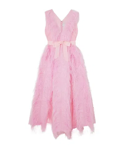 Huishan Zhang Irina Belted Feather-embellished Silk-organza Gown In Pink