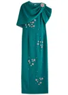 Huishan Zhang Isolde Cape-effect Embellished Gown In Teal