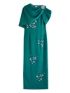 Huishan Zhang Isolde Cape-effect Embellished Gown In Green