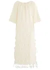 Huishan Zhang Kassia Feather-embellished Crepe Midi Dress In White