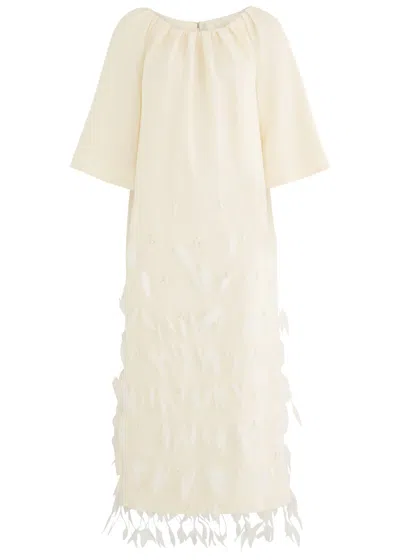 Huishan Zhang Kassia Feather-embellished Crepe Midi Dress In White