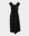 Huishan Zhang Kinsley Silk-taffeta Trimmed Crystal-embellished Crepe Midi Dress In Black