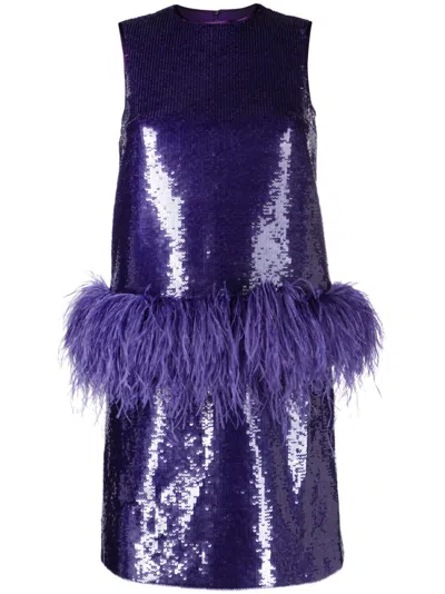 Huishan Zhang Aura Feather-embellished Minidress In Purple