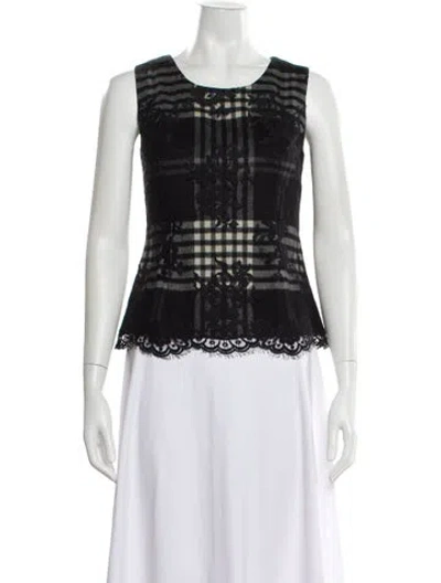 Pre-owned Huishan Zhang Lace Pattern Crew Neck Top In Black