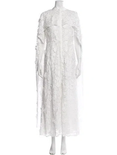Pre-owned Huishan Zhang Lace Pattern Long Dress In White