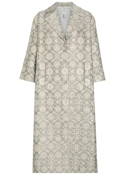 Huishan Zhang Liliane Floral-jacquard Cotton-blend Coat In Gray