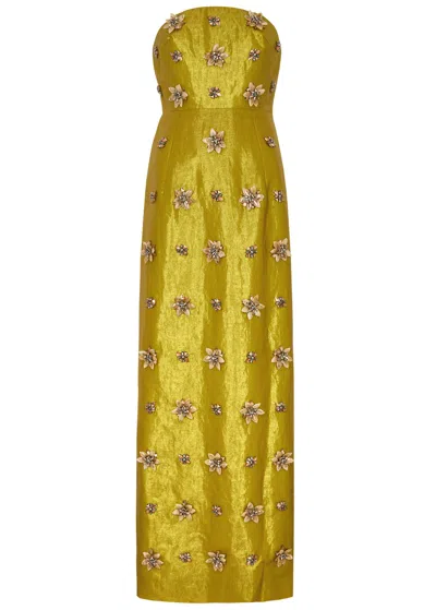 Huishan Zhang Lorena Embellished Taffeta Maxi Dress In Light Gold