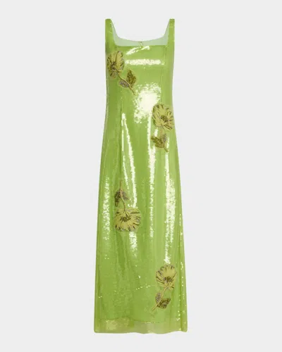 HUISHAN ZHANG MARYLIN CRYSTAL FLOWER SEQUINED MIDI DRESS