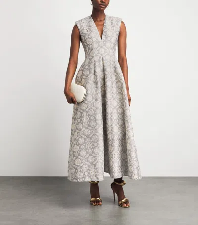 Huishan Zhang Metallic Jacquard Kyle Midi Dress In Gray