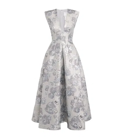 Huishan Zhang Metallic Jacquard Kyle Midi Dress In Silver
