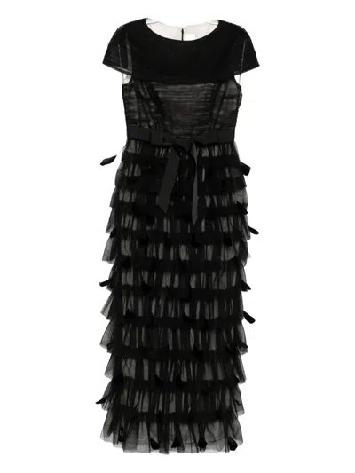Huishan Zhang Michelle Tulle Feath Dress In Black