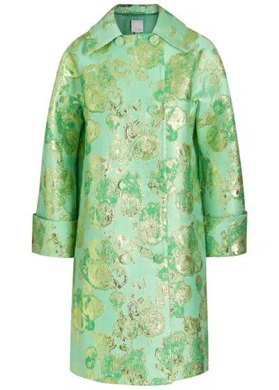 Huishan Zhang Mirabel Metallic-jacquard Woven Coat In Green