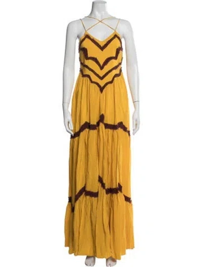 Pre-owned Huishan Zhang Patterned Long Dress In Yellow