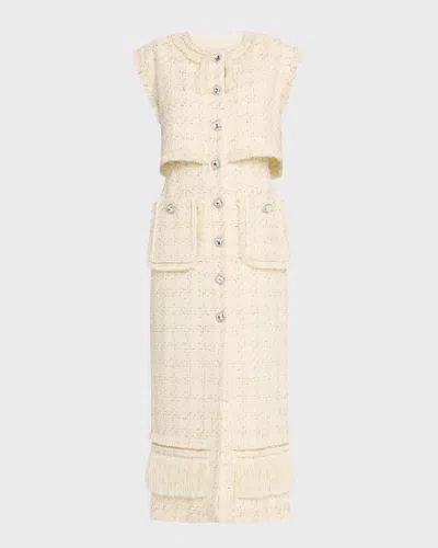 Huishan Zhang Peyton Metallic-weave Tweed Midi Dress In Ivory