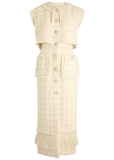 Huishan Zhang Peyton Metallic-weave Tweed Midi Dress In Ivory