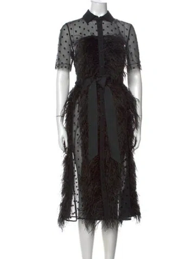 Pre-owned Huishan Zhang Polka Dot Print Midi Length Dress In Black