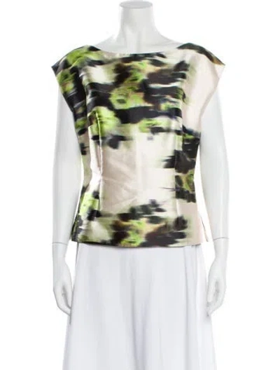 Pre-owned Huishan Zhang Printed Bateau Neckline Top W/ Tags In Green