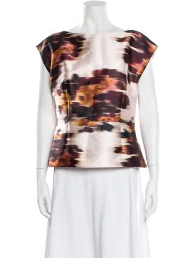 Pre-owned Huishan Zhang Printed Bateau Neckline Top W/ Tags In Orange