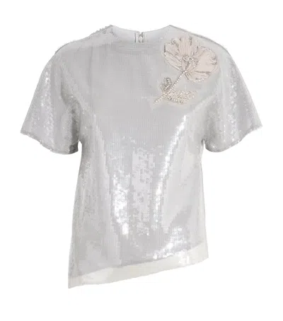 Huishan Zhang Sequin Floral Sammie Top In Silver