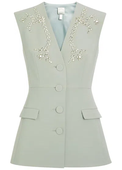Huishan Zhang Sigrid Crystal-embellished Woven Vest In Green