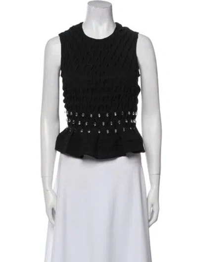 Pre-owned Huishan Zhang Silk Crew Neck Crop Top In Black