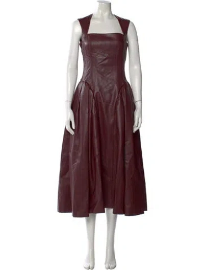 Pre-owned Huishan Zhang Square Neckline Long Dress In Burgundy