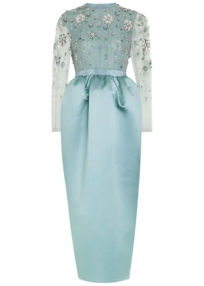 Huishan Zhang Starla Embellished Duchess Satin And Tulle Midi Dress In Gray