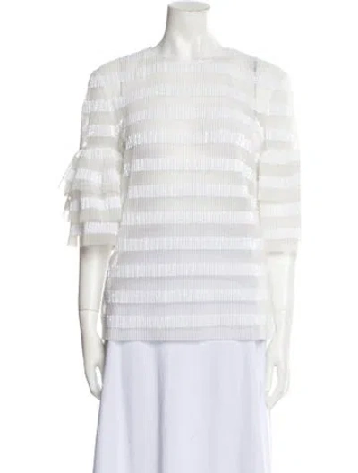 Pre-owned Huishan Zhang Striped Crew Neck Blouse In White