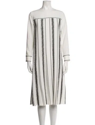 Pre-owned Huishan Zhang Striped Midi Length Dress In White