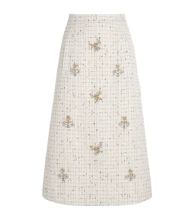 Huishan Zhang Tweed Evelina Midi Skirt In White