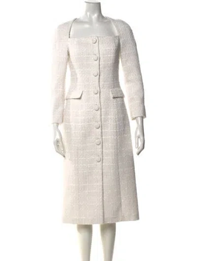 Pre-owned Huishan Zhang Tweed Pattern Knee-length Dress In White