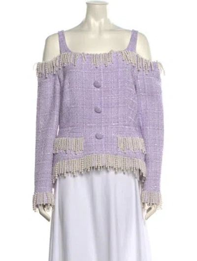 Pre-owned Huishan Zhang Tweed Pattern Square Neckline Crop Top In Purple