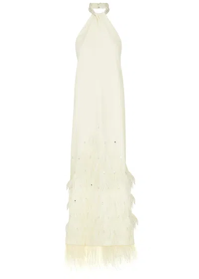 Huishan Zhang Vic Feather-trimmed Halterenck Maxi Dress In White