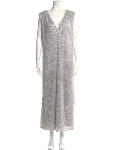 Pre-owned Huishan Zhang V-neck Long Dress In Gray