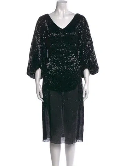 Pre-owned Huishan Zhang V-neck Midi Length Dress In Black