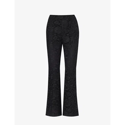 Huishan Zhang Womens Black Jun Floral-embroidered Flared Mid-rise Lace Trousers