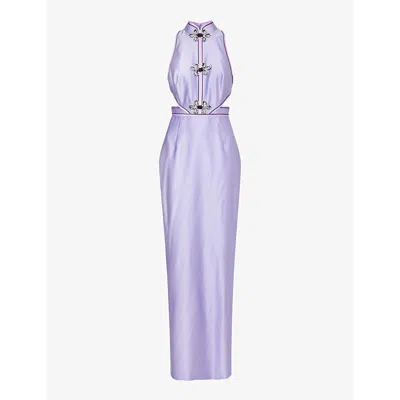 Huishan Zhang Womens Lavender Leila Slim-fit Satin Maxi Dress