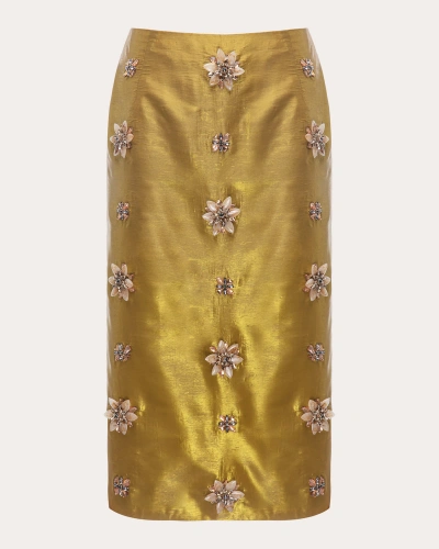 Huishan Zhang Women's Pati Crystal Taffeta Pencil Skirt In Gold