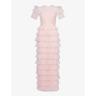 Huishan Zhang Womens Pink Giuliana Tiered-hem Tulle Maxi Dress