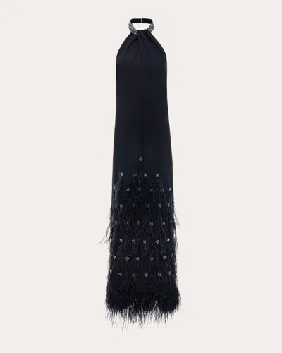 Huishan Zhang Women's Vic Embellished Sablé Halterneck Gown In Black