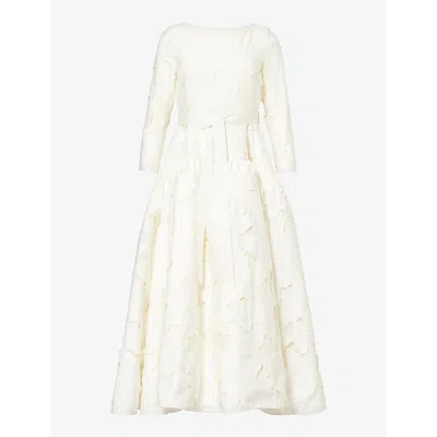 Huishan Zhang Womens White Floral-pattern Puffed-hem Woven Maxi Dress
